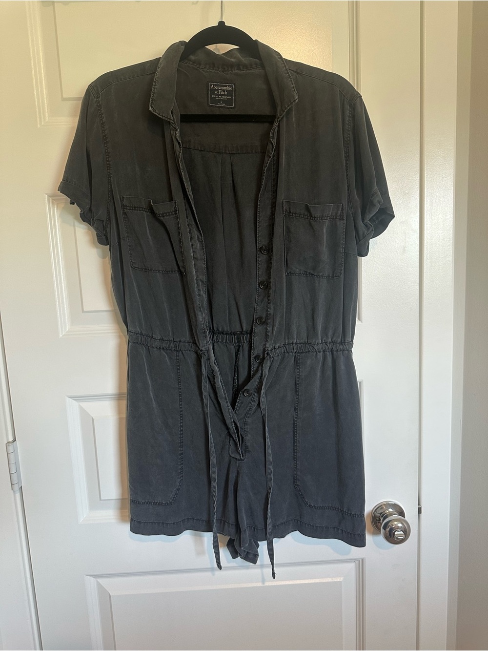 Abercrombie & Fitch Washed Charcoal Short-Sleeve Romper